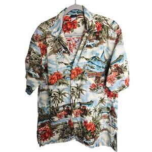 Vintage Gordon Biersch Mens Tropical Hawaiian Shirt Sz L Embroidered Logo Resort